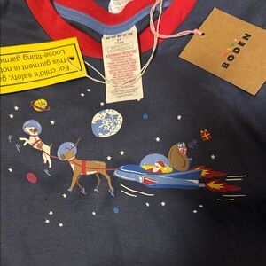 New Mini Boden Blue Space-Themed pajamas with Red Trim 6T